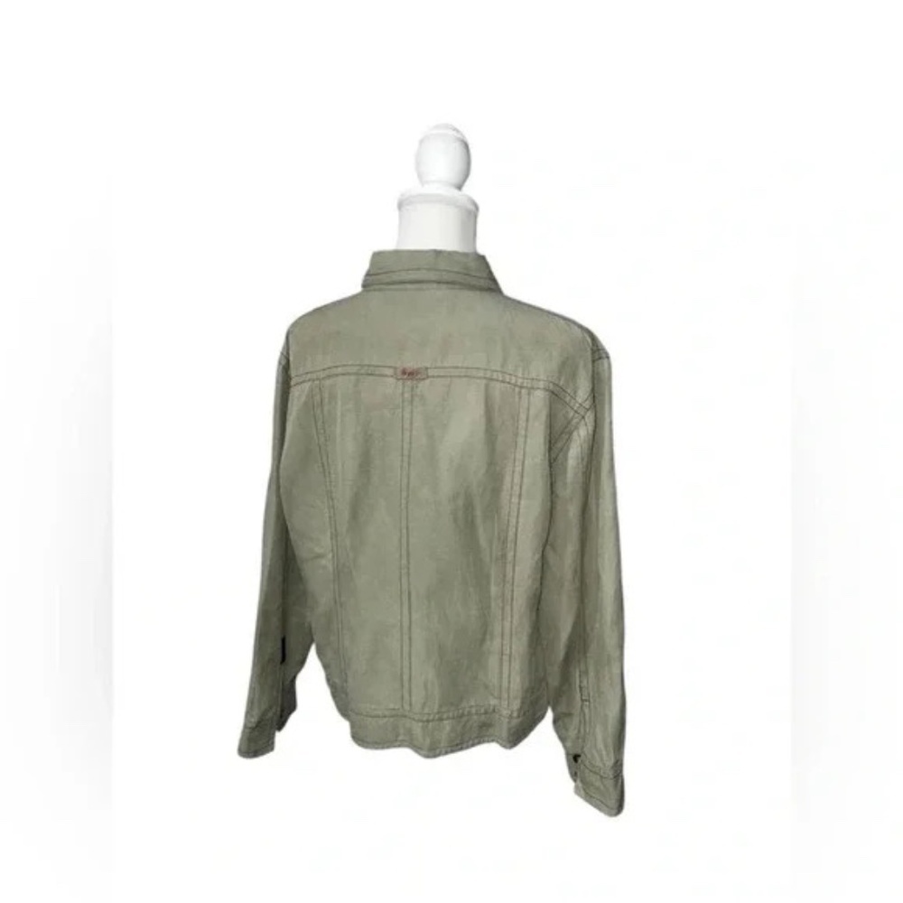 CHICOS Size Large Olive Green Short Bomber Jacket Linen Silk Blend - Picture 5 of 5